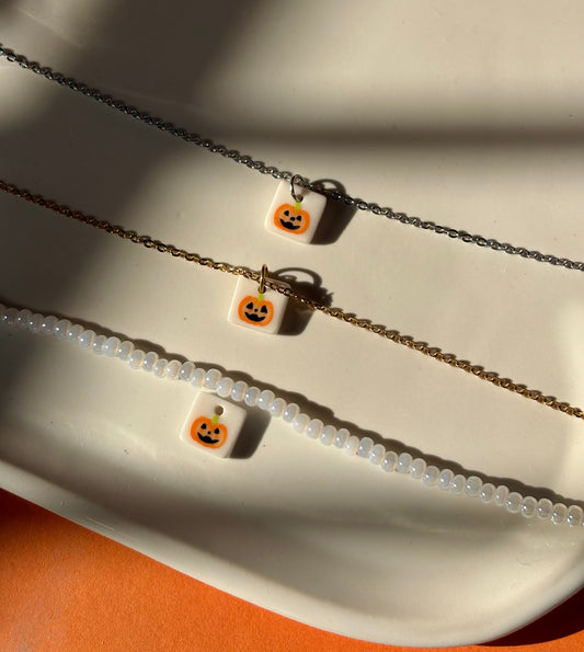 mini pumpkin charm necklace