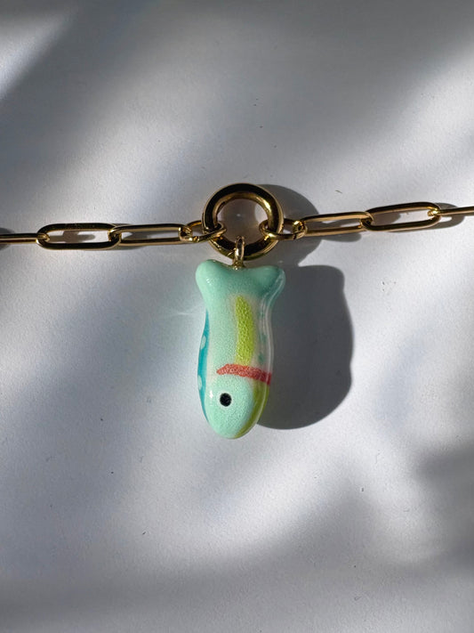 sea glass sardine fish charm necklace