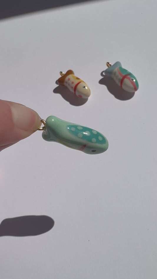 sea glass sardine fish charm necklace